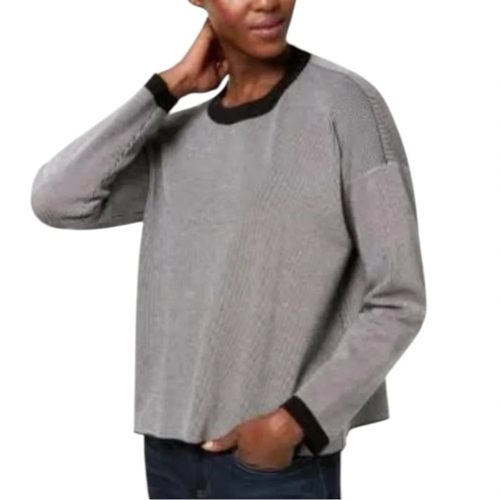 Eileen Fisher Black & White Mens Ringer Crew Neck Oversized Sweater Women Medium - Picture 2 of 10